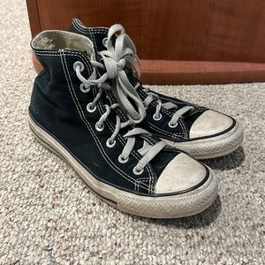 Converse black canvas with white trim high tops. Women’s